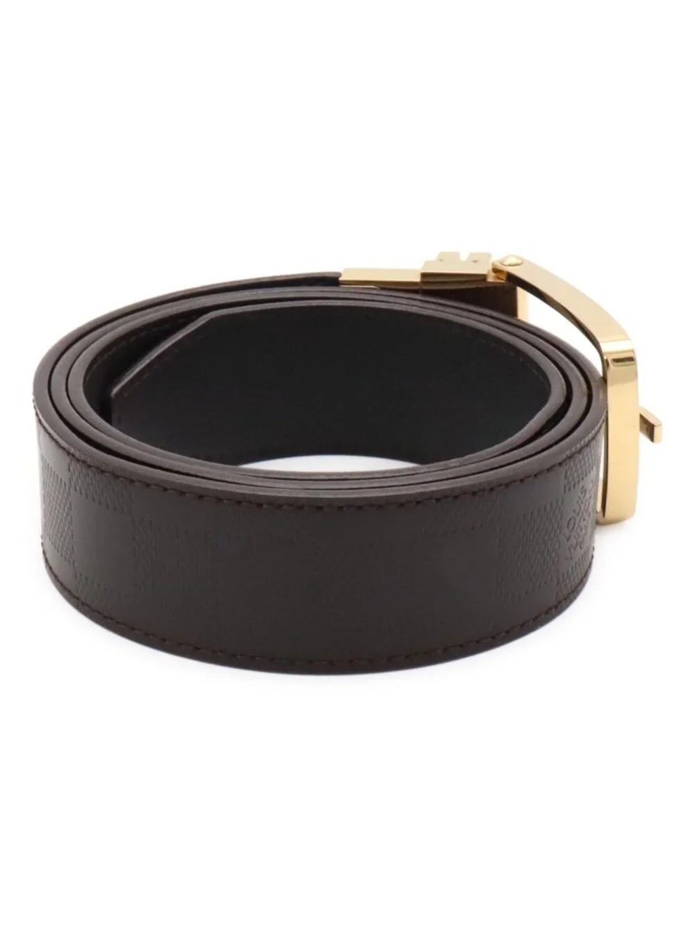 Louis Vuitton Damier Infini Boston Belt 35 Reversible Mocha Dark Brown Gold 90